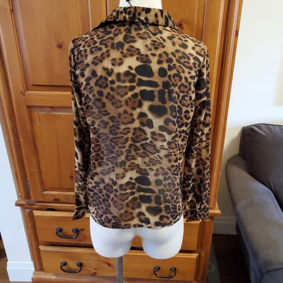 Leopard Print sheer button up blouse sheer punk classic - Picture 4 of 9